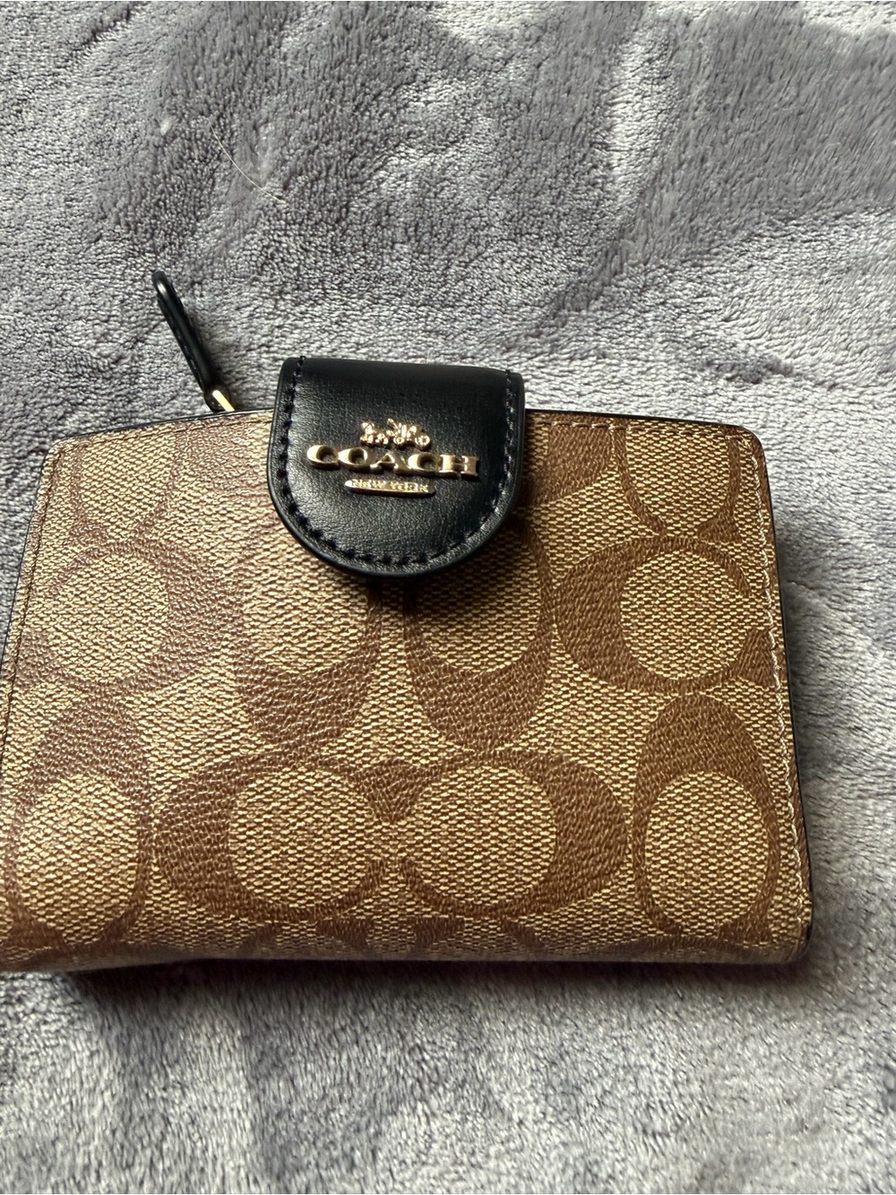 Coach Brown Signature Canvas Wallet with Black Trim